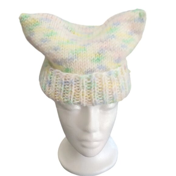 Cat Ear Beanie & Neck Warmer Knit Set Winter Warm Ski Hand Made Waffle Stitch - Picture 4 of 7